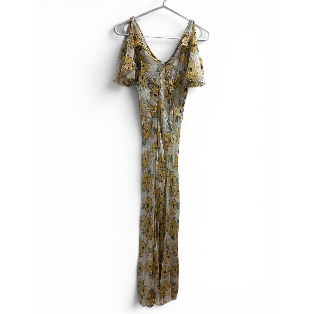 RVCA x Camille Rowe Yellow Floral Sheer Chiffon Cold Shoulder Maxi Suit coverup